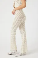 Women's Crochet Mid-Rise Flare Pants in Vanilla, XL