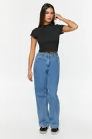 Women's Smocked Mock Neck Crop Top in Black Large