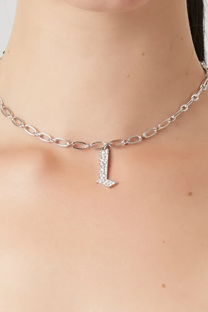 Women's Rhinestone Initial Necklace in Silver/L