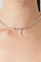 Women's Rhinestone Initial Necklace in Silver/L