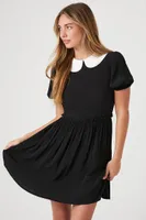 Women's Collar Puff-Sleeve Mini Dress in Black Small