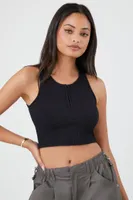 Women's Ribbed Half-Zip Cropped Tank Top in Black Large