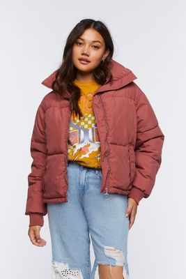 Women Quilted Puffer Jacket in Brick Small