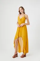 Women's Chiffon Ruffle High-Low Dress in Gold Small