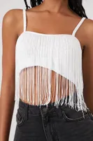 Women's Sweater-Knit Fringe Cropped Cami in White Large