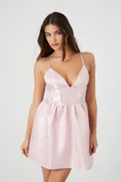 Women's Iridescent Satin Babydoll Dress in Pink Large