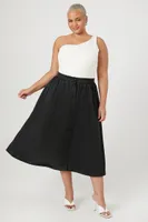 Women's Satin A-Line Midi Skirt in Black, 2X