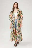 Women's Tropical Floral Print Kimono in Black Medium