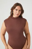 Women's Ribbed Turtleneck Bodysuit in Brown, 3X