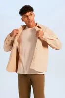 Men Drop-Sleeve Snap-Button Shirt in Taupe, XXL