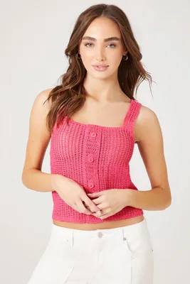 Women's Crochet Sweater-Knit Crop Top in Hot Pink Small