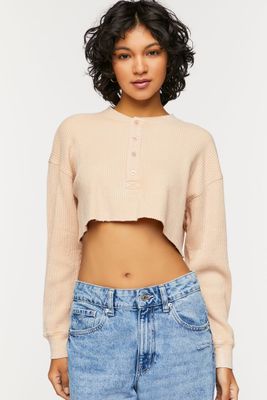 Women's Raw-Cut Thermal Crop Top in Nude, XL