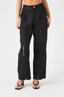 Women's Zipper Wide-Leg Cargo Pants in Black Large