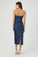 Women's Strapless Denim Midi Dress in Dark Denim Small