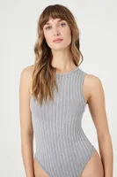 Women's Seamless Ribbed Knit Bodysuit in Dark Grey Small