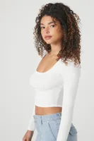 Women's Ribbed Knit Crop Top in White, XL