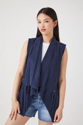 Women's Chambray Open-Front Vest in Navy, XS