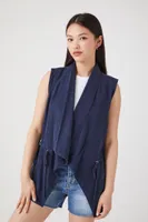 Women's Chambray Open-Front Vest in Navy, XS