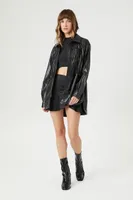 Women's Faux Leather Fringe Shacket Black