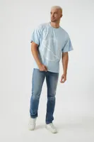 Men Planet Glitter Print Graphic Tee in Light Blue Medium