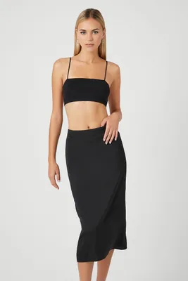 Women's Satin Vented Midi Skirt in Black Large