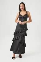 Women's Chiffon Ruffle-Trim Maxi Skirt in Black Large