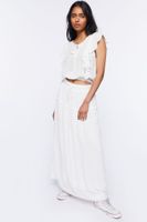 Women's Ruffle Ladder-Trim Crop Top in White Small