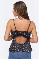 Women's Floral Satin Lace-Trim Cami in Black Small