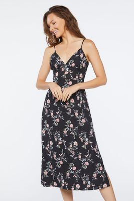 Women's Floral Print Midi Dress Black