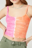 Women's Rib-Knit Tie-Dye Cami Orange/Pink,
