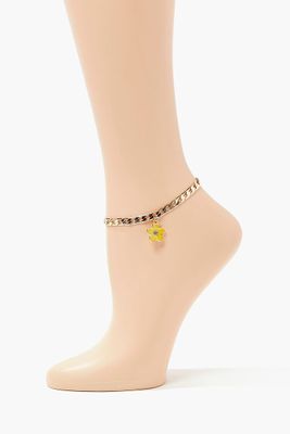 Women's Flower Charm Chain Anklet in Gold/Yellow