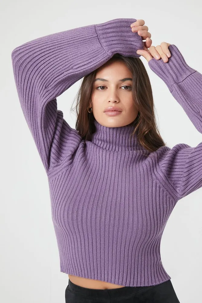 Women's Ribbed Cutout Turtleneck Sweater in Grape Shake Large