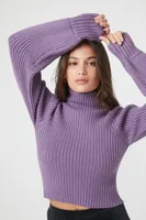 Women's Ribbed Cutout Turtleneck Sweater in Grape Shake Large