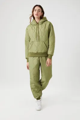 Women's Quilted Nylon Joggers in Olive Medium