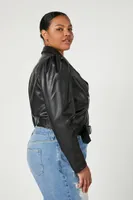 Women's Puff-Sleeve Moto Jacket Black,