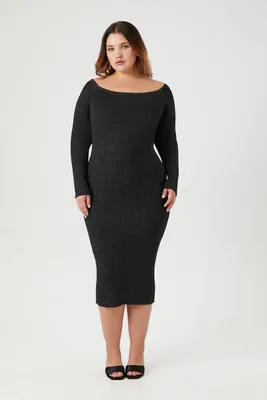 Women's Off-the-Shoulder Sweater Dress in Black/Silver, 3X
