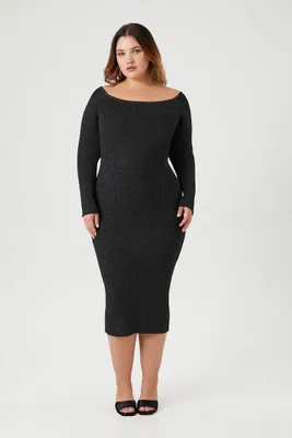 Women's Off-the-Shoulder Sweater Dress in Black/Silver, 2X