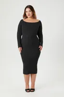 Women's Off-the-Shoulder Sweater Dress in Black/Silver, 1X