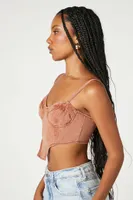 Women's Sweetheart Denim Corset Crop Top in Praline Large