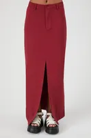 Women's Twill Split-Hem Maxi Skirt in Burgundy, XS