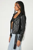 Women's Puff-Sleeve Moto Jacket in Black, XS