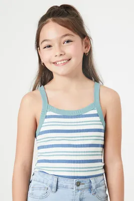 Girls Striped Cami Bodysuit (Kids) Blue,