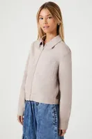 Women's Twill Zip-Up Cropped Shacket in Mauve Small