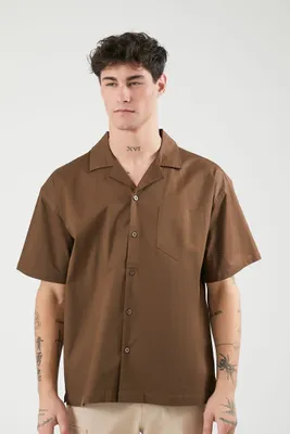 Men Poplin Short-Sleeve Shirt in Latte Large