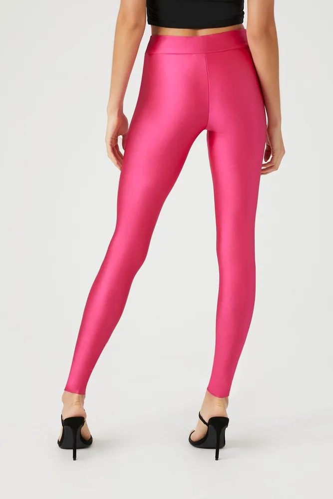 Women's High-Shine Mid-Rise Leggings in Hot Pink Medium