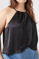 Women's Satin Tulip-Hem Cami in Black, 0X