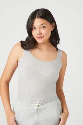 Women's Ribbed Knit Scoop Tank Top in Grey Large