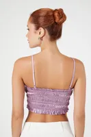 Women's Smocked Satin Cropped Cami in Purple Large