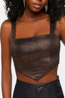 Women's Metallic V-Hem Crop Top in Bronze Medium