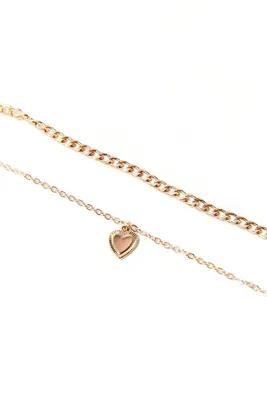 Women's Heart Charm Anklet Set in Gold